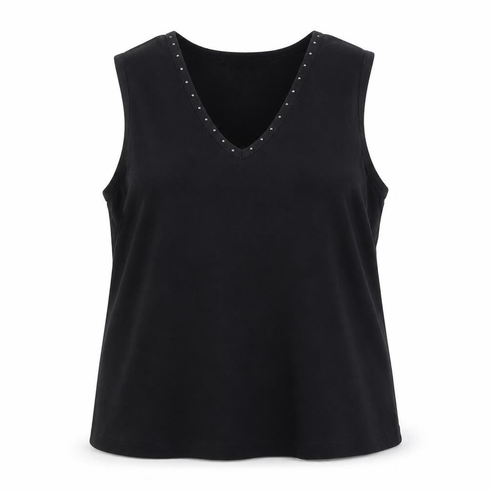Front view of Dorothy Perkins Women's Black V-Neck Tank, size 22