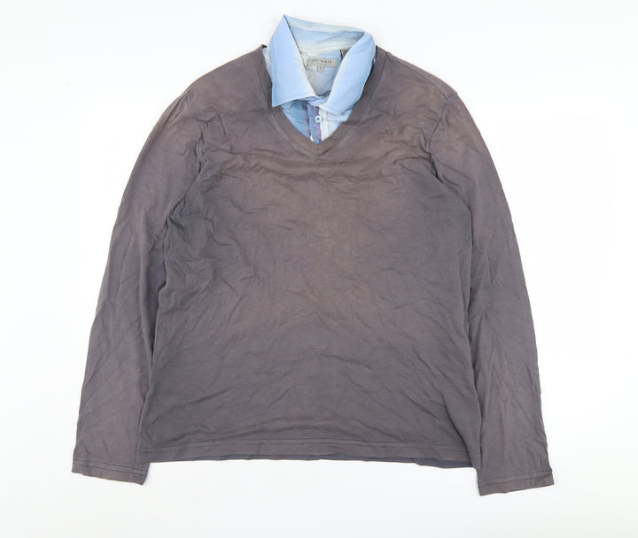Ted Baker Men's Grey Blue Casual Long Sleeve Shirt