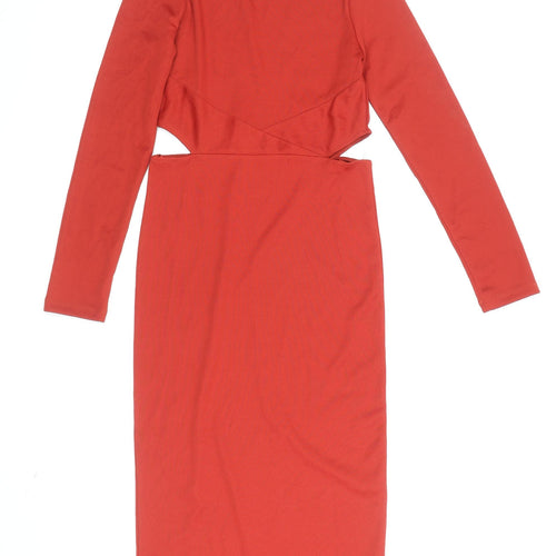 Topshop Women's Red Bodycon Dress, Size 8, High Neck