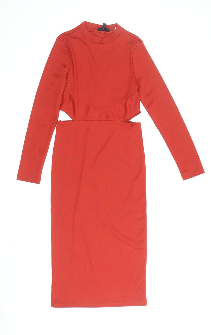 Topshop Women's Red Bodycon Dress, Size 8, High Neck