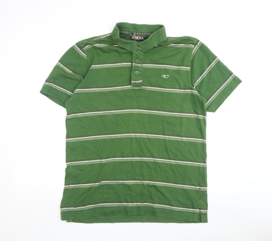 O'Neill Men's Green Striped Polo Shirt - Size L