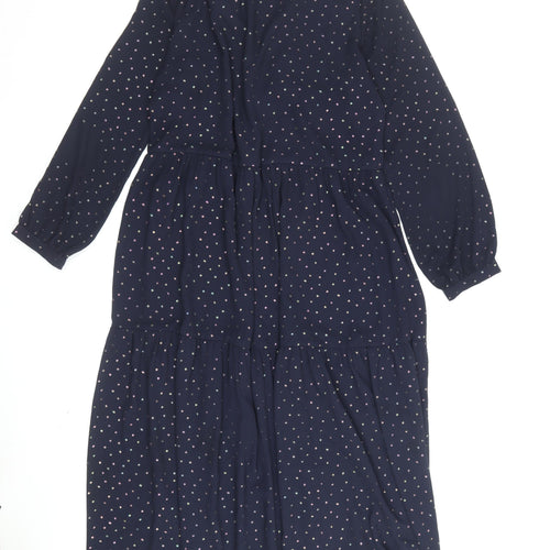 Oliver Bonas Women's Blue Polka Dot A-Line Midi Dress