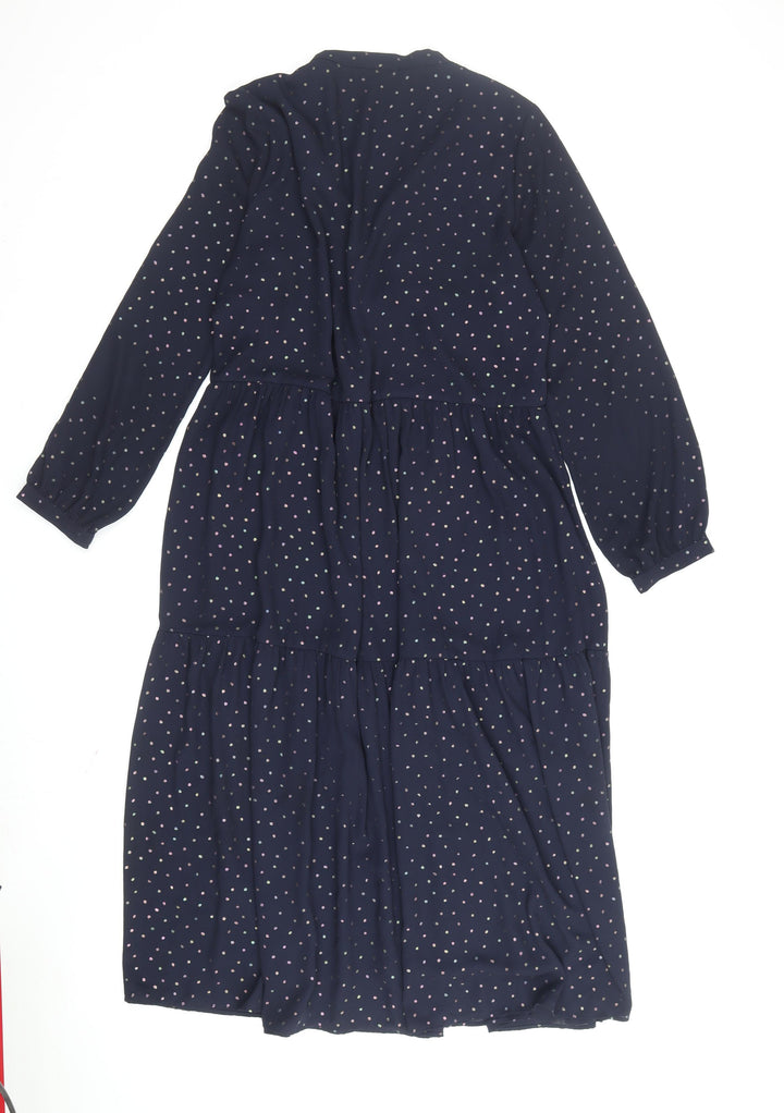 Oliver Bonas Women's Blue Polka Dot A-Line Midi Dress
