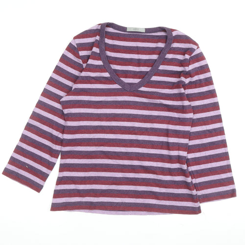 Marks and Spencer Women's Multicoloured Striped V-Neck T-Shirt Size 10