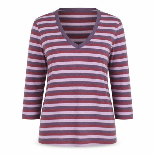 Marks and Spencer Women's Multicoloured Striped V-Neck T-Shirt Size 10