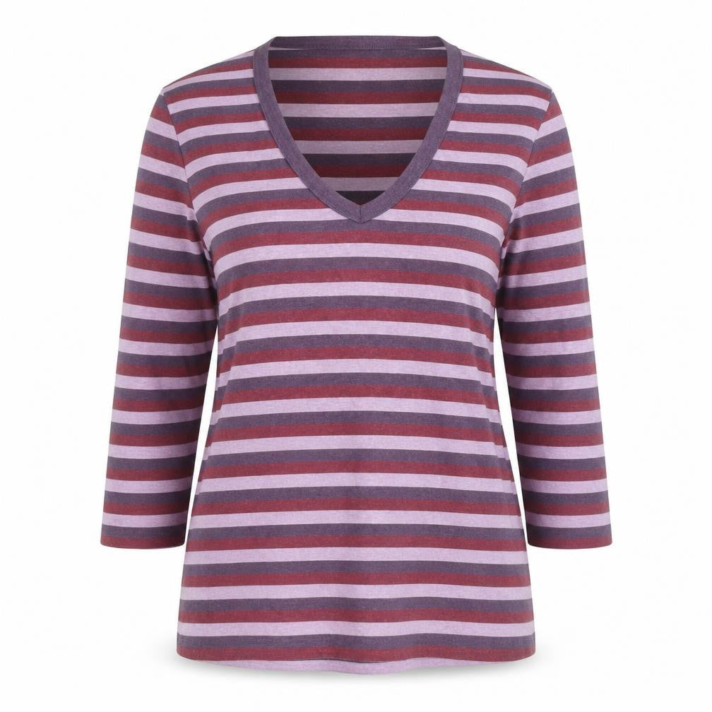 Marks and Spencer Women's Multicoloured Striped V-Neck T-Shirt Size 10