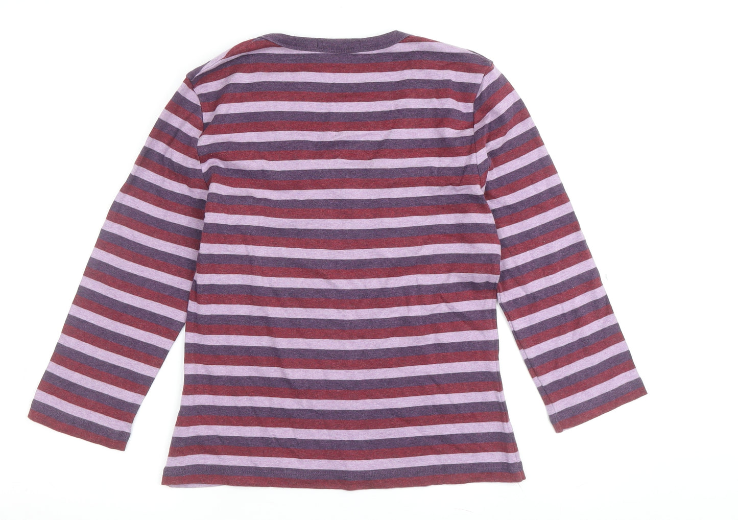 Marks and Spencer Women's Multicoloured Striped V-Neck T-Shirt Size 10