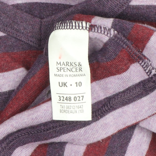 Marks and Spencer Women's Multicoloured Striped V-Neck T-Shirt Size 10