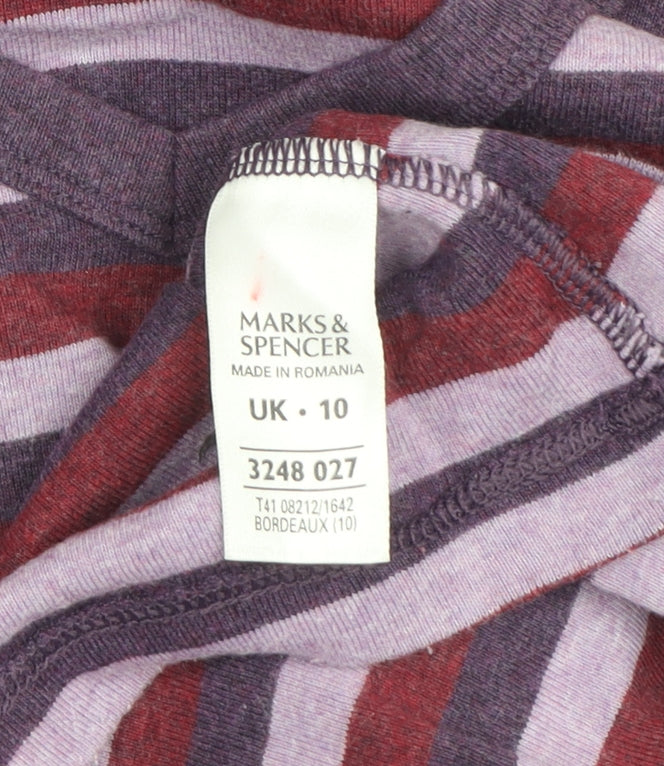 Marks and Spencer Women's Multicoloured Striped V-Neck T-Shirt Size 10
