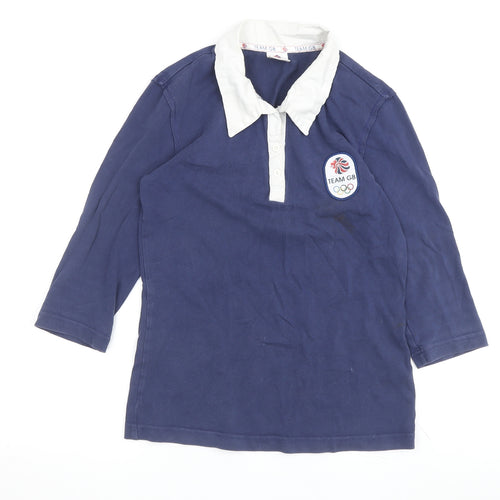 Team GB Women's Blue Polo Shirt, Size 8, Embroidered, Casual