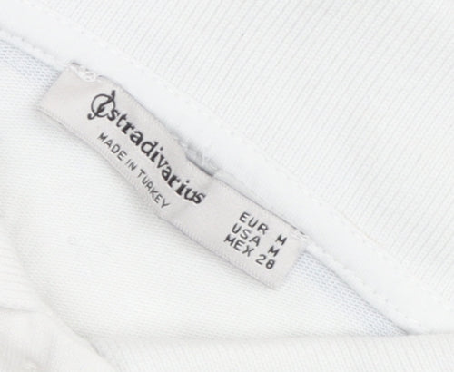 Stradivarius Women's Cropped Polo - Blue & White Striped, Size M