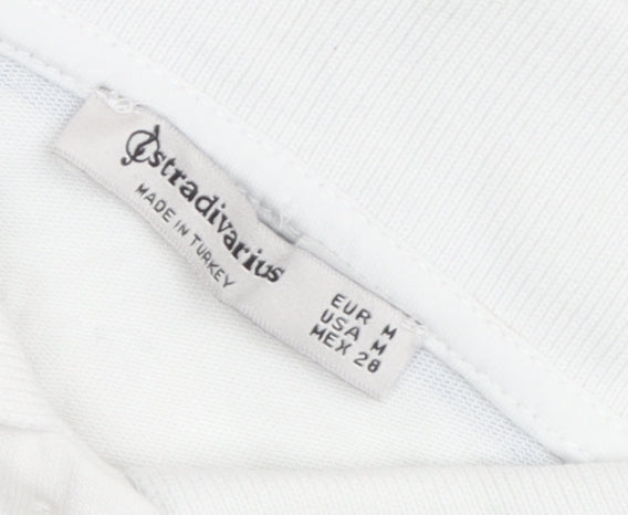 Stradivarius Women's Cropped Polo - Blue & White Striped, Size M