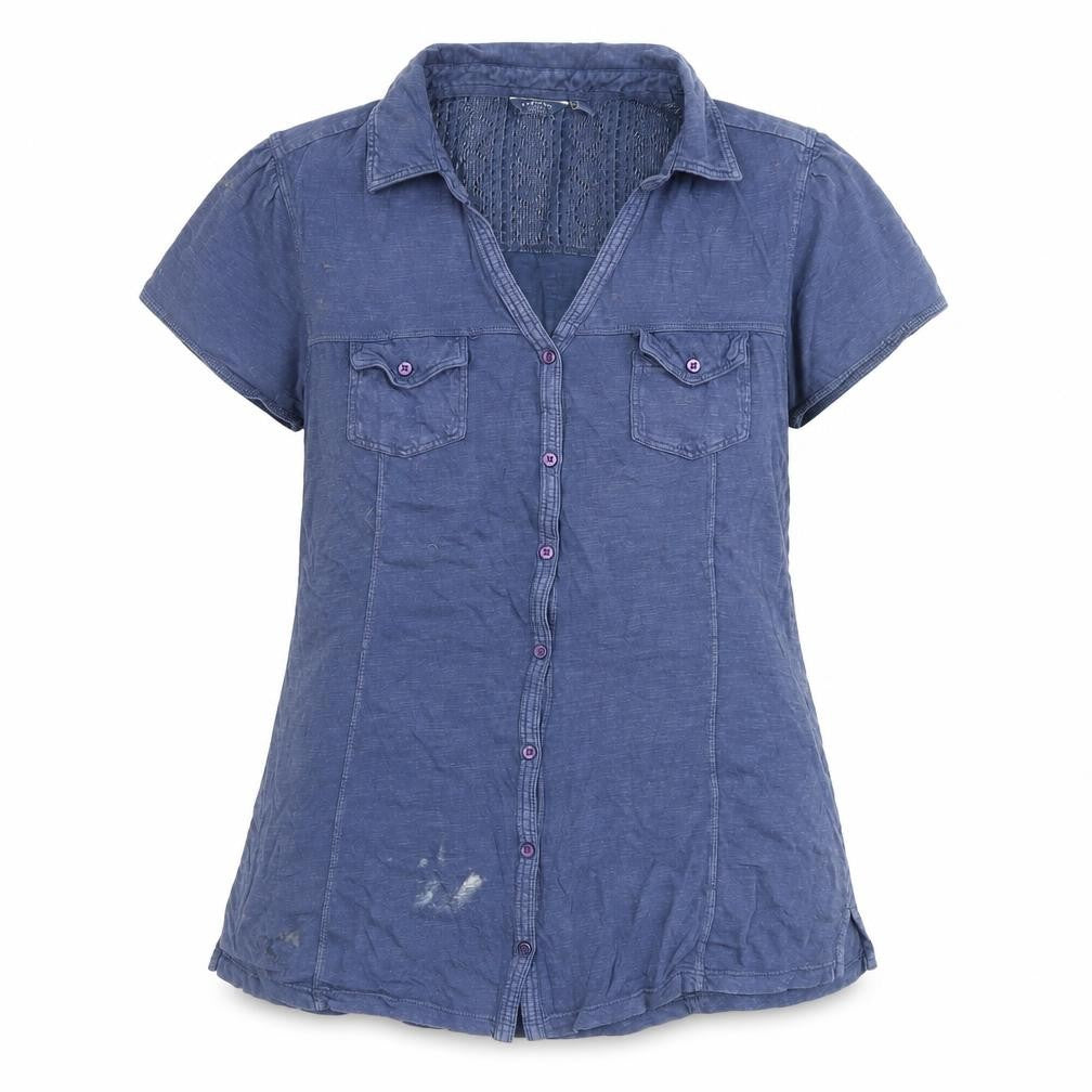 Front view of FatFace Women’s Blue Button-Up Shirt, size UK 12