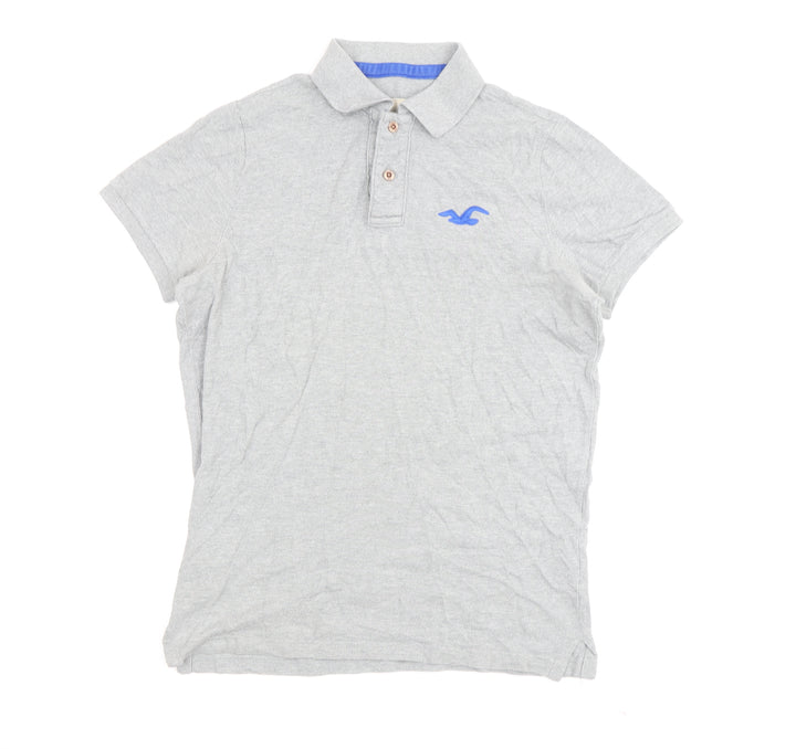 Hollister Men's Grey Large Polo Shirt, Short Sleeve