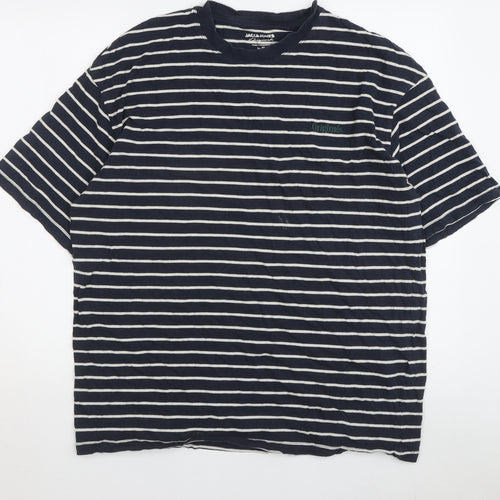 Jack & Jones Men's XL Black Striped T-Shirt