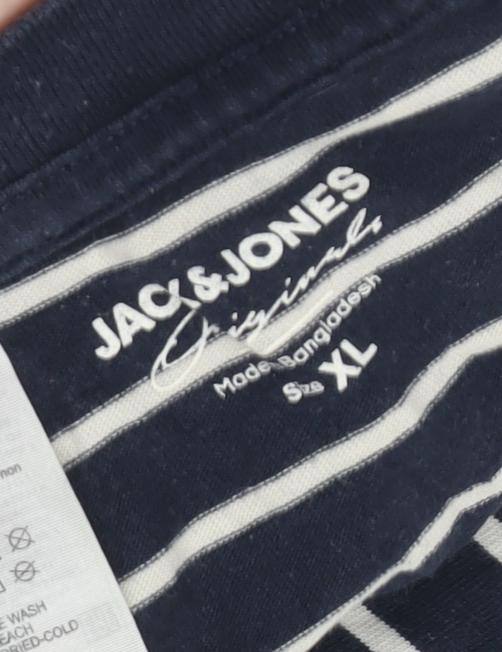 Jack & Jones Men's XL Black Striped T-Shirt