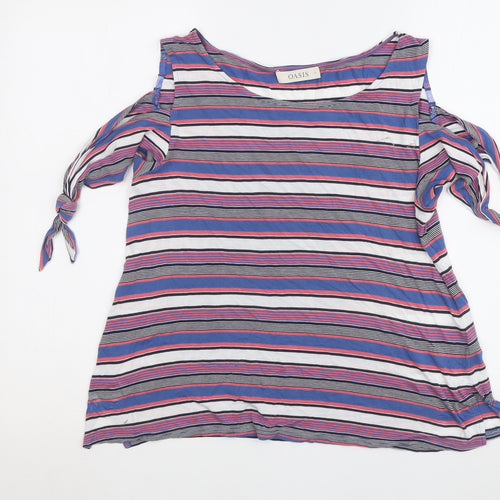 Oasis Women's Multicoloured Striped Cold Shoulder Tee