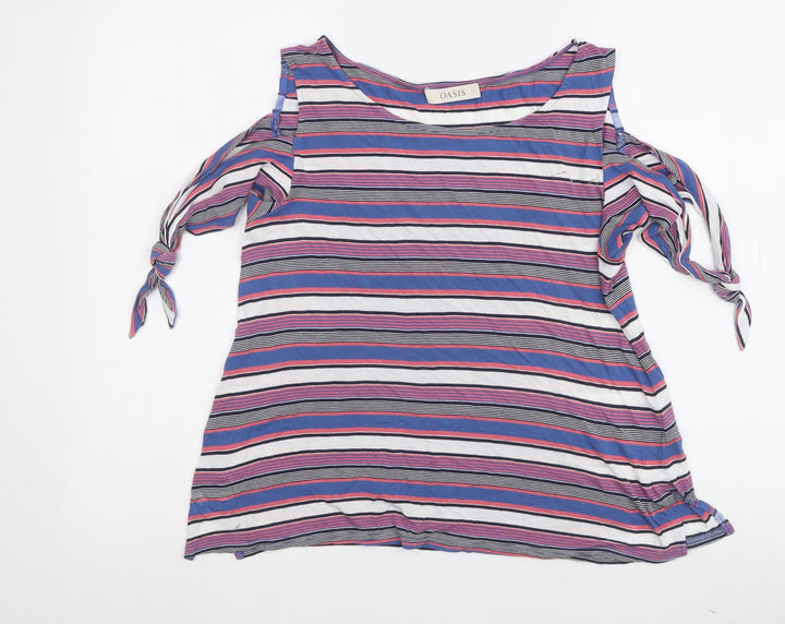 Oasis Women's Multicoloured Striped Cold Shoulder Tee