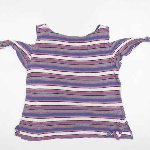 Oasis Women's Multicoloured Striped Cold Shoulder Tee
