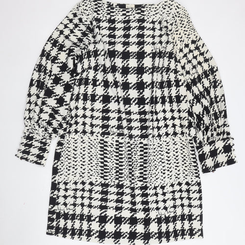 H&M Women's Black Houndstooth A-Line Dress Size 18