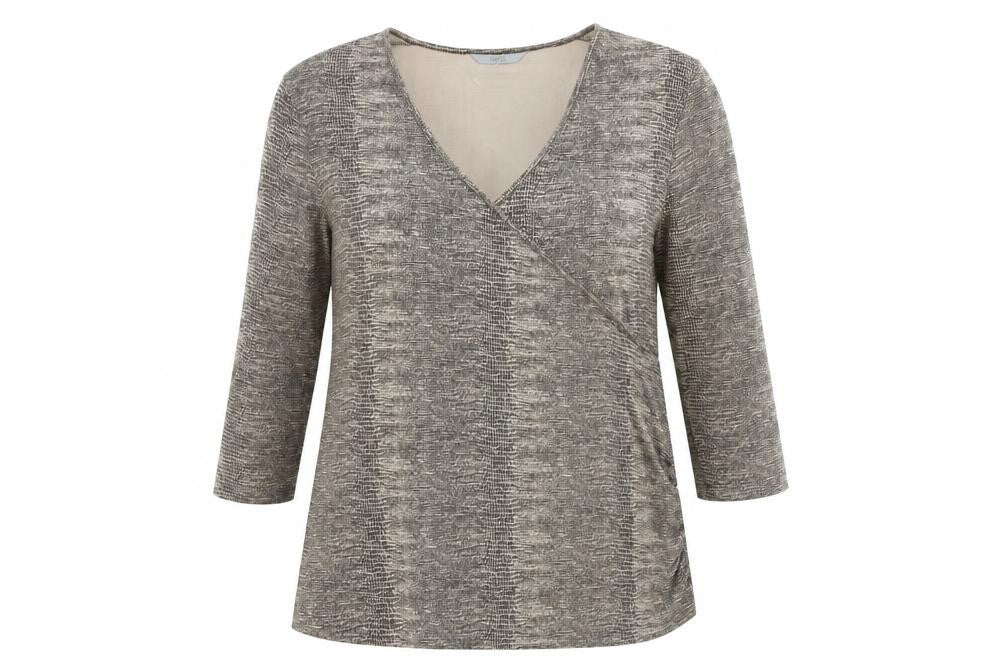 Front view of Marks & Spencer Women's Brown Wrap Top, size 18