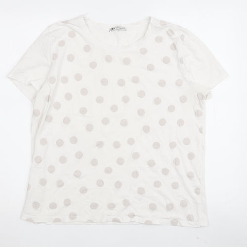 Zara Women's White Polka Dot T-Shirt Size 14