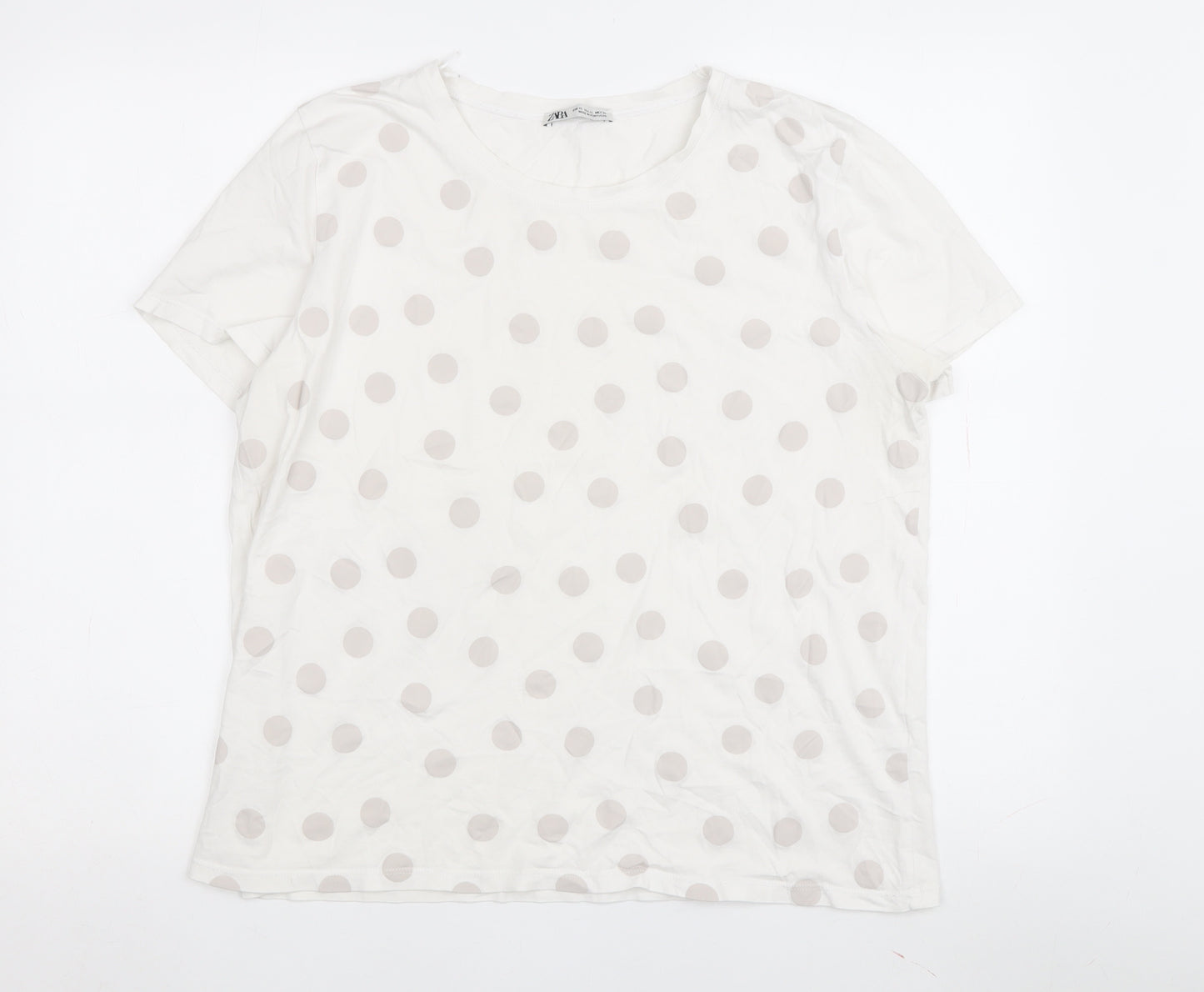 Zara Women's White Polka Dot T-Shirt Size 14