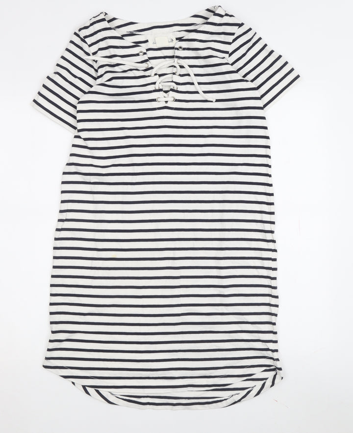 L.O.G.G. Women's White Striped XS T-Shirt Dress
