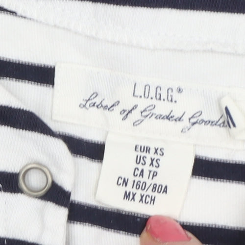 L.O.G.G. Women's White Striped XS T-Shirt Dress