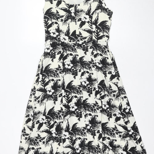 Oasis Women's Black & White Floral A-Line Dress Size 10