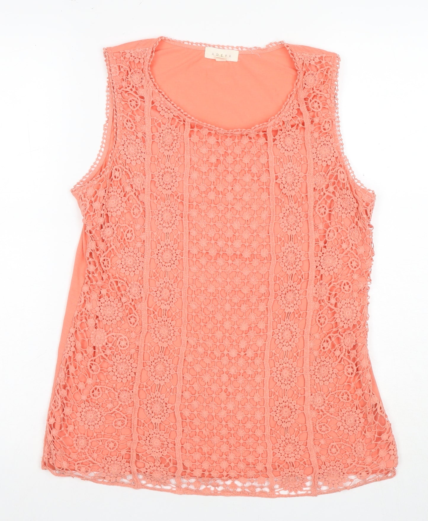 Adiva Women's Orange Crochet Sleeveless Dress M