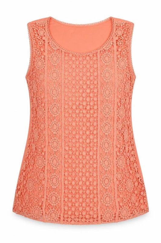 Front view of Adiva Women's Orange Crochet Sleeveless Dress M