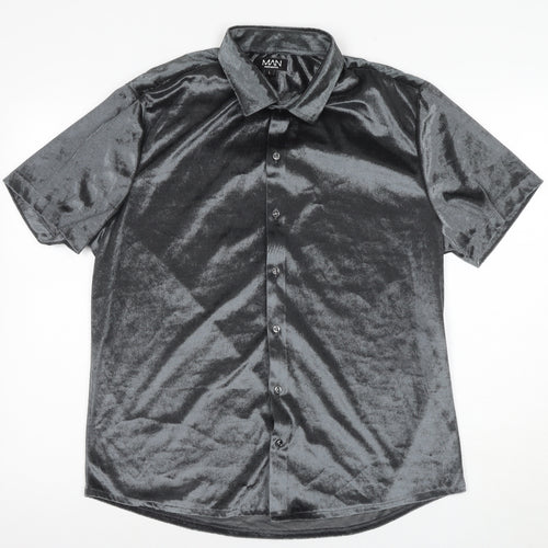 BoohooMAN Men's Grey Classic Fit Short Sleeve Shirt