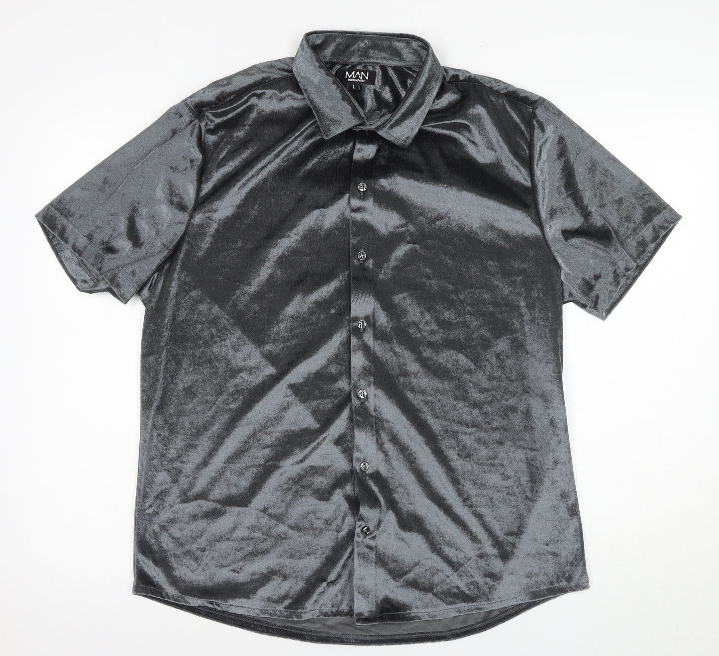 BoohooMAN Men's Grey Classic Fit Short Sleeve Shirt