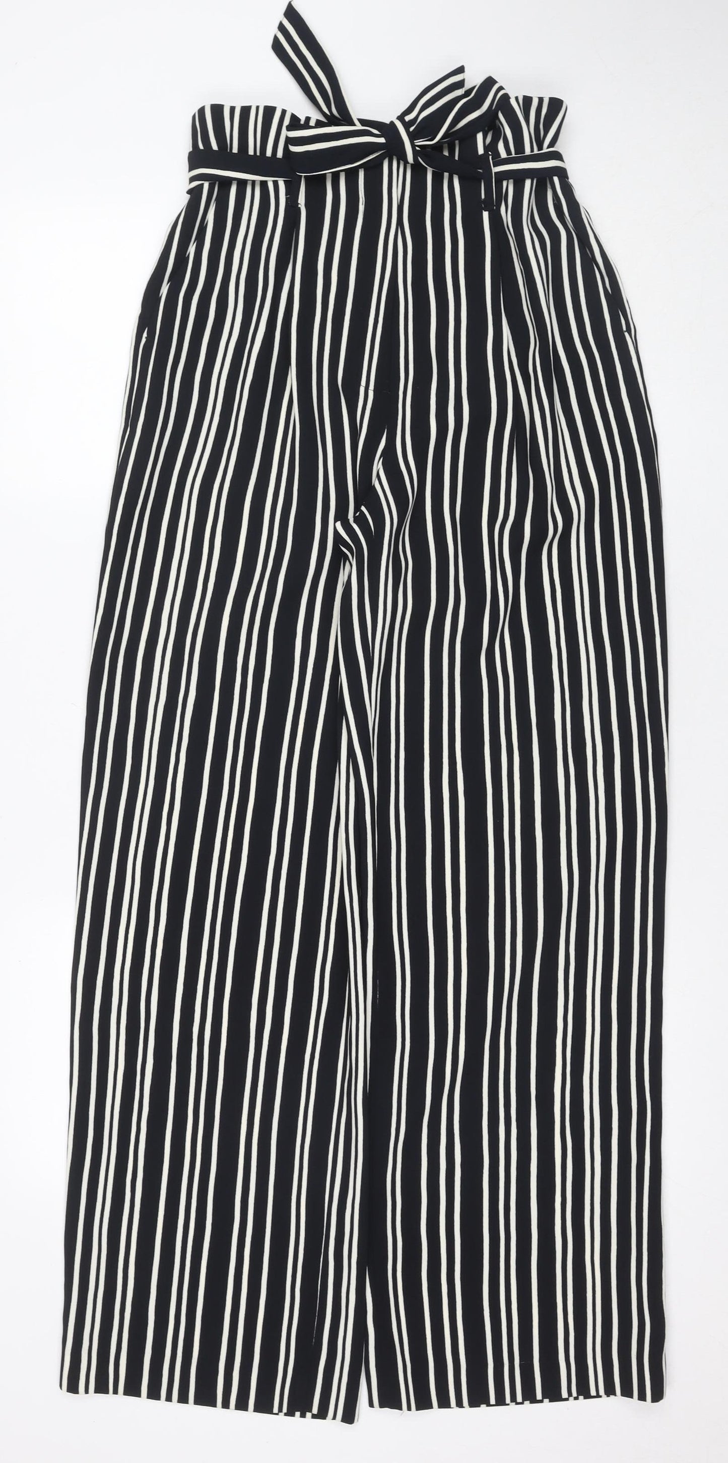 H&M Women's Black Striped Cropped Trousers, Size 10