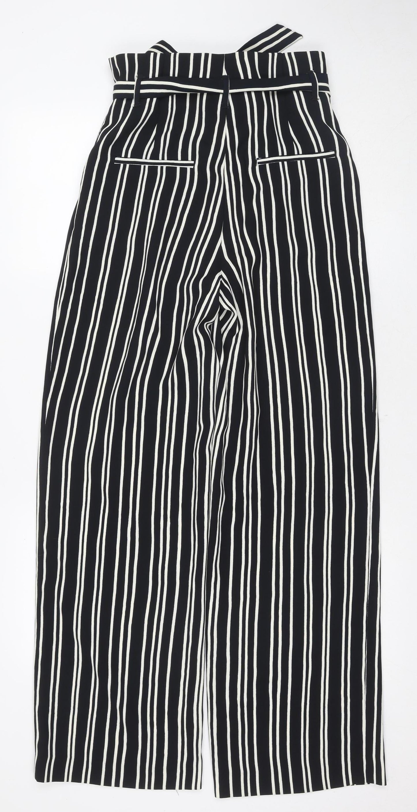 H&M Women's Black Striped Cropped Trousers, Size 10