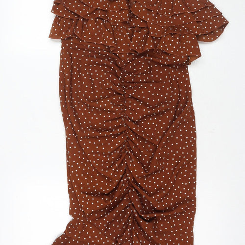 PrettyLittleThing Women Brown Polka Dot Dress UK 10