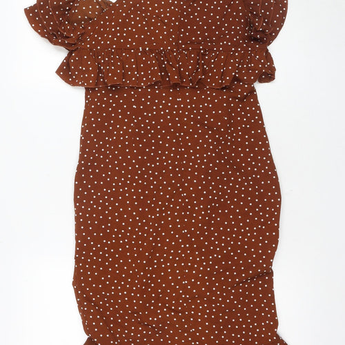 PrettyLittleThing Women Brown Polka Dot Dress UK 10