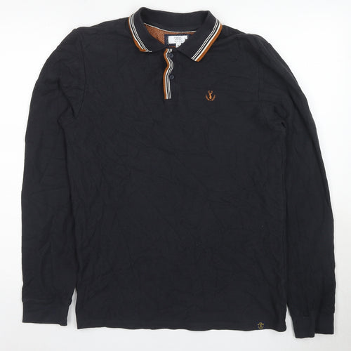 Next Men's Black Long Sleeve Polo Shirt M