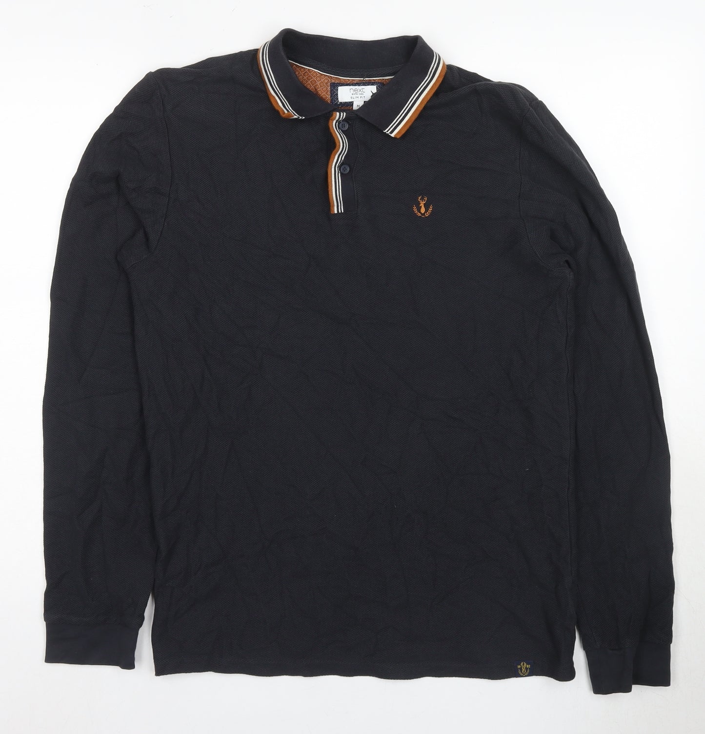 Next Men's Black Long Sleeve Polo Shirt M