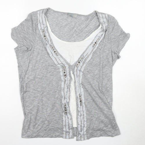 Marks and Spencer Women's Grey Size 16 Basic T-Shirt