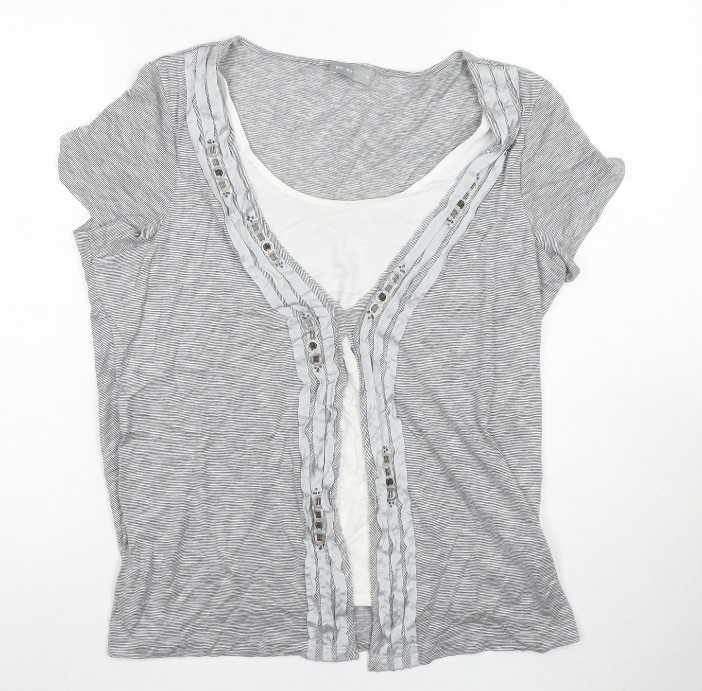 Marks and Spencer Women's Grey Size 16 Basic T-Shirt