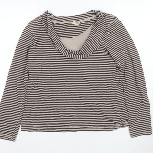 Cotton Traders Women's Grey Stripe Top, Size 14-16, Cowl Neck