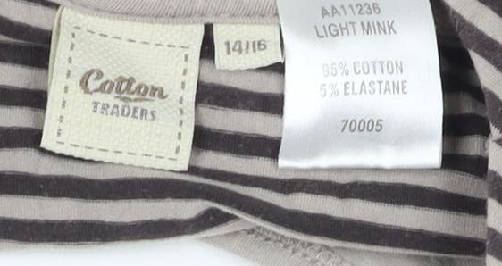 Cotton Traders Women's Grey Stripe Top, Size 14-16, Cowl Neck