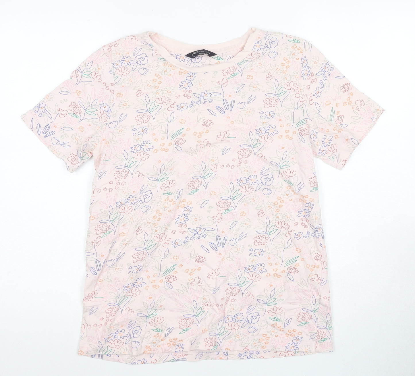 Marks and Spencer Women's Pink Floral T-Shirt Size 12