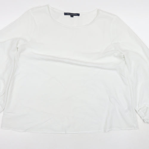French Connection Women’s White Blouse, Size L, Balloon Sleeve