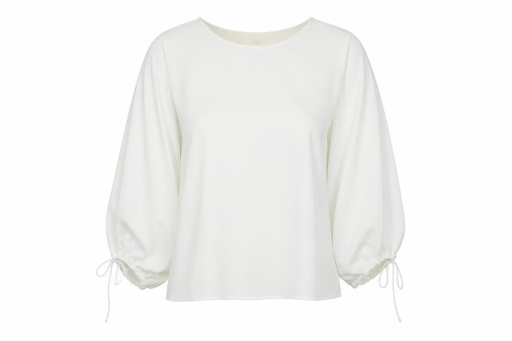 French Connection Women’s White Blouse, Size L, Balloon Sleeve