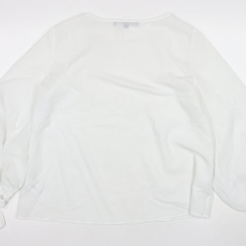 French Connection Women’s White Blouse, Size L, Balloon Sleeve