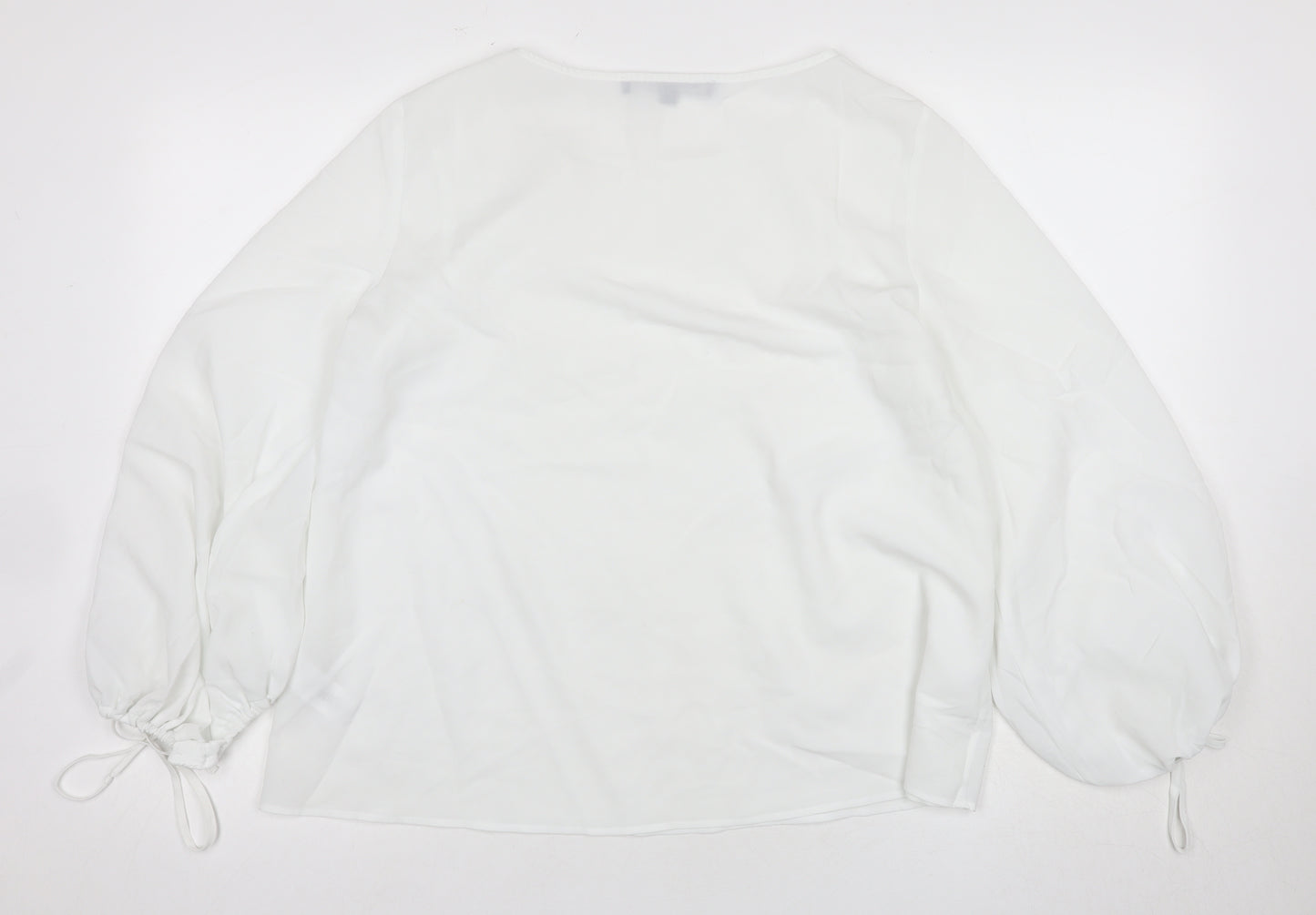 French Connection Women’s White Blouse, Size L, Balloon Sleeve