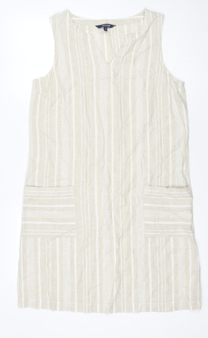 Maine Women's Beige Striped Sleeveless Dress UK 12